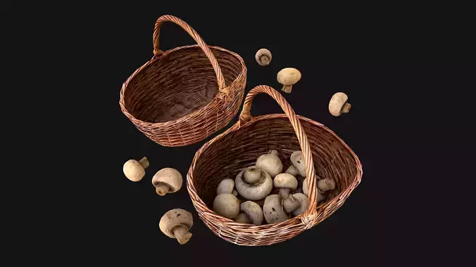 Basket with Mushrooms Low-poly 3D model
