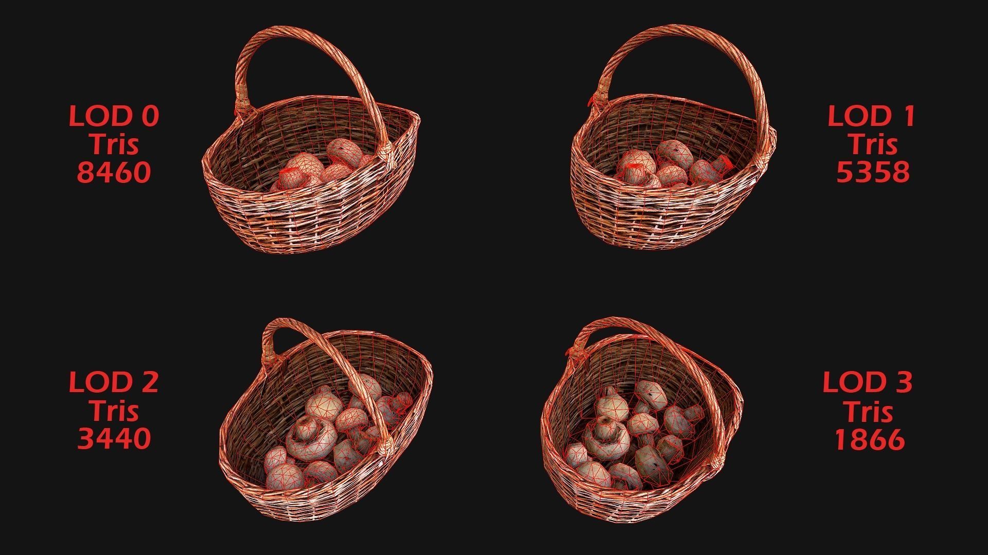 Basket with Mushrooms Low-poly 3D model_2