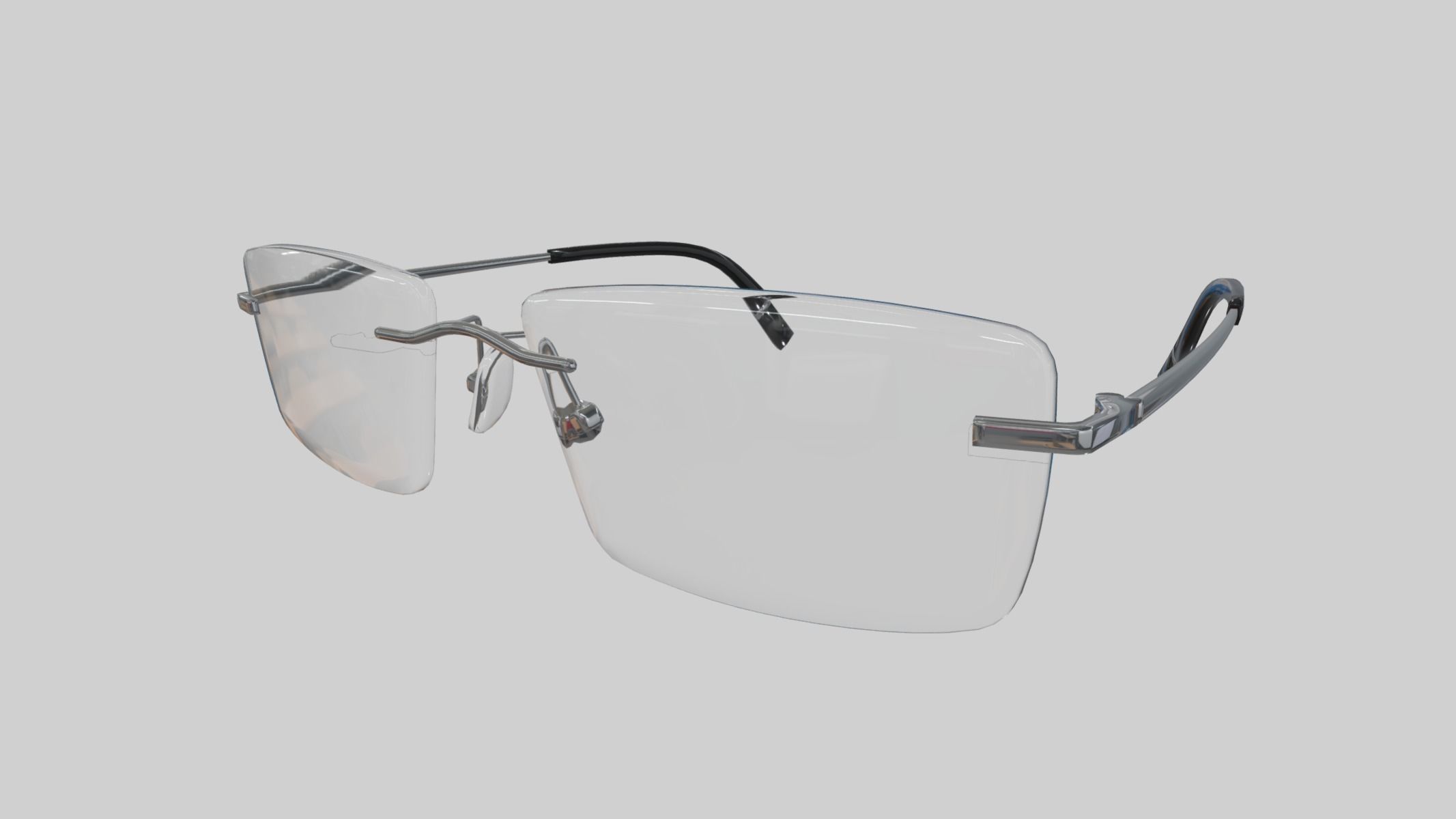 Rectangular Rimless Eyeglasses Low Poly PBR Realistic Low-poly 3D model_7