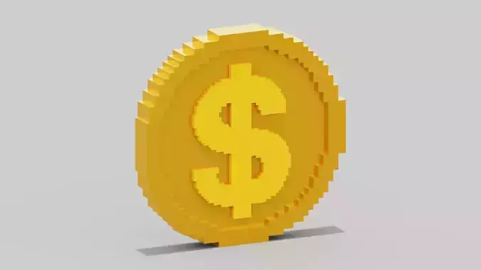 Voxel Dollar Coin Low-poly 3D model