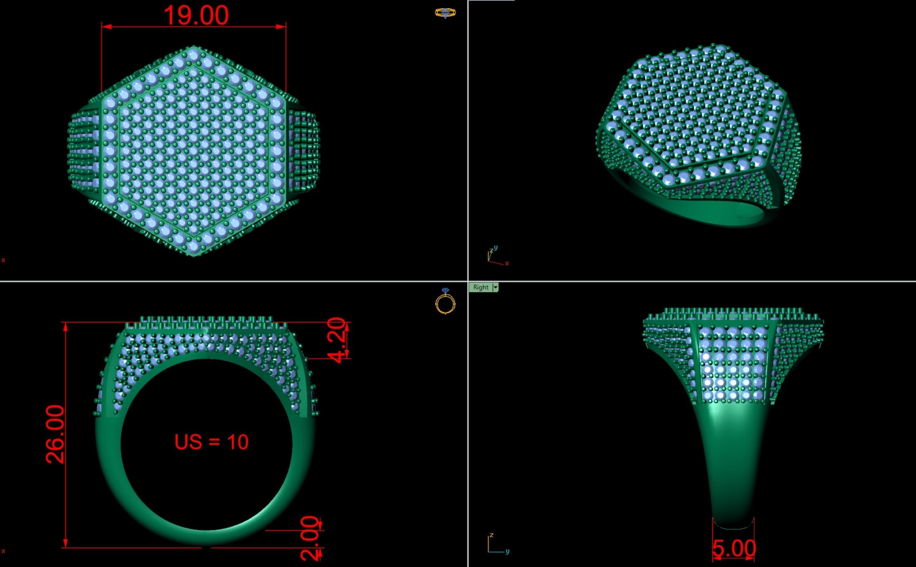 Hexagonal Shape Champions Diamond Ring 3D print model 3D print model_7
