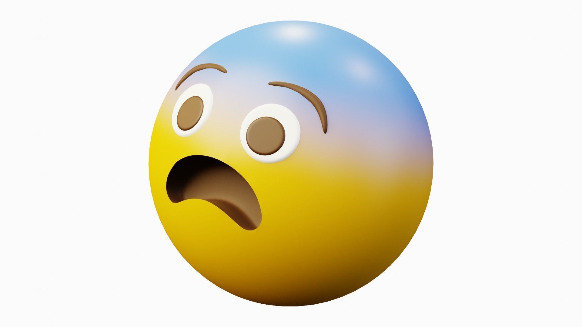 Afraid or Scared Yellow Ball Emoticon Emoji or Smiley 3D model_2