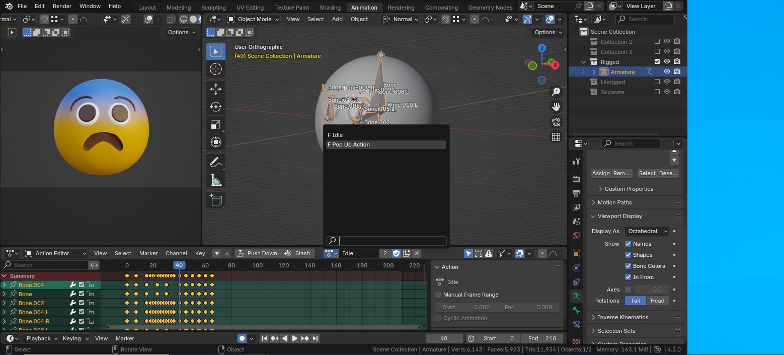 Afraid or Scared Yellow Ball Emoticon Emoji or Smiley 3D model_8