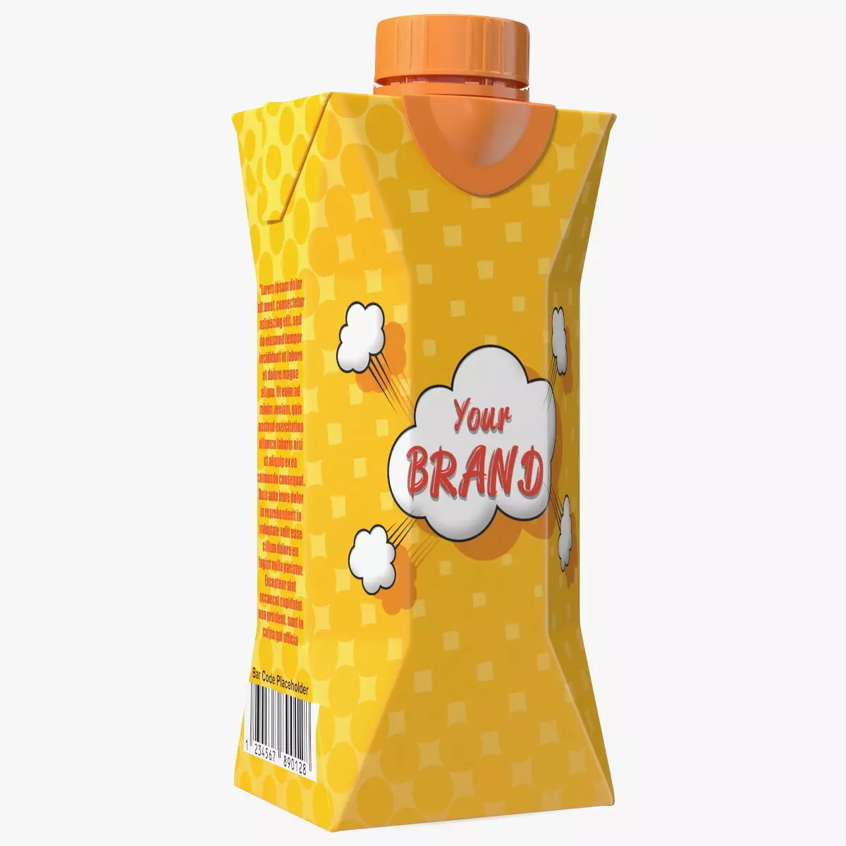 Mockup Small Aseptic Carton with Cap Yellow 3D model