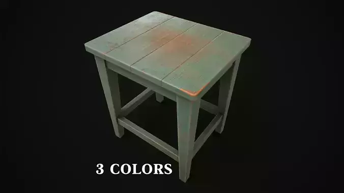 Old painted stool Low-poly 3D model
