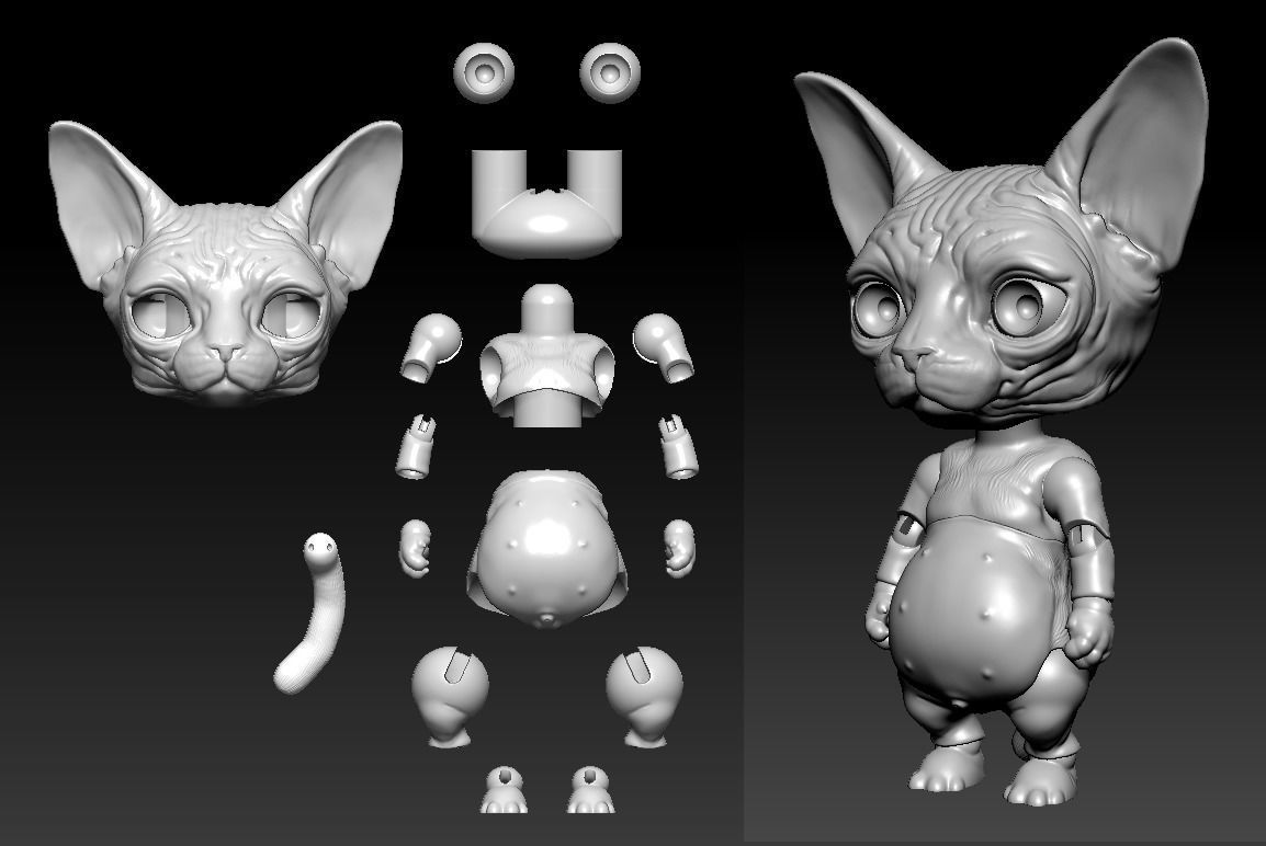 Sphynx cat BJD 3D print model_3