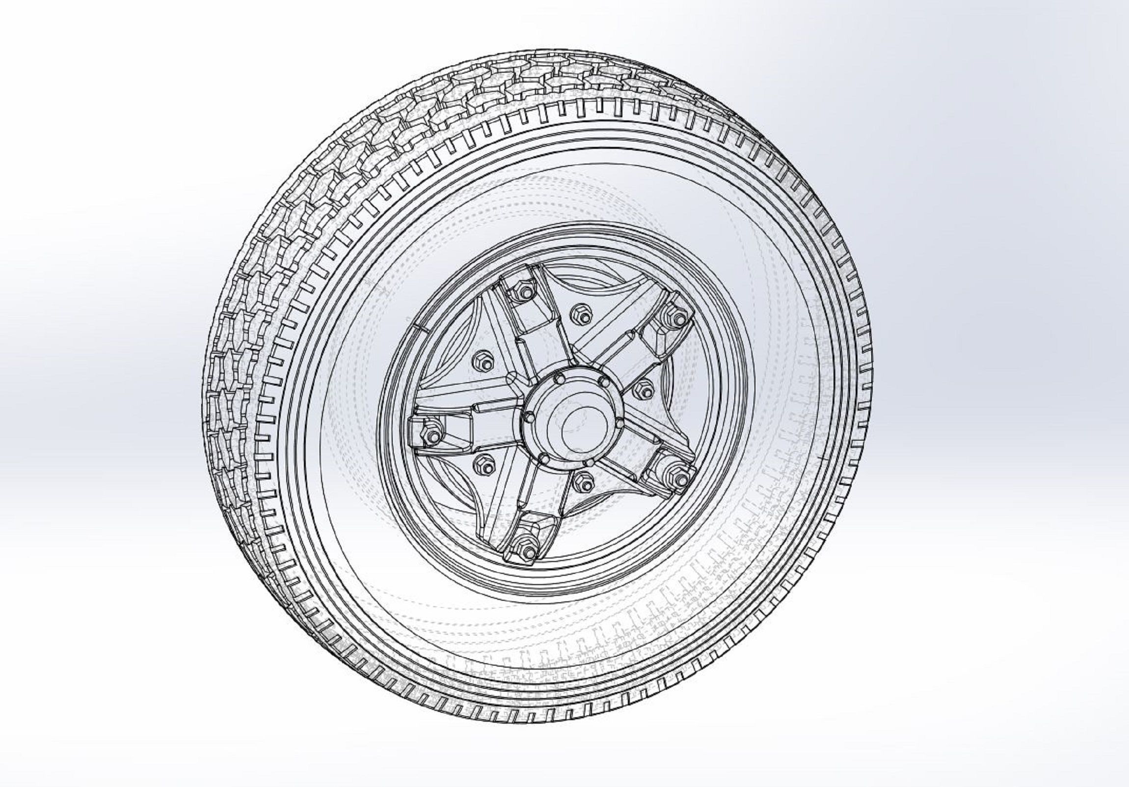 Front 5 spoke wheel of old school truck Scale 1 to 25 3D print model_9
