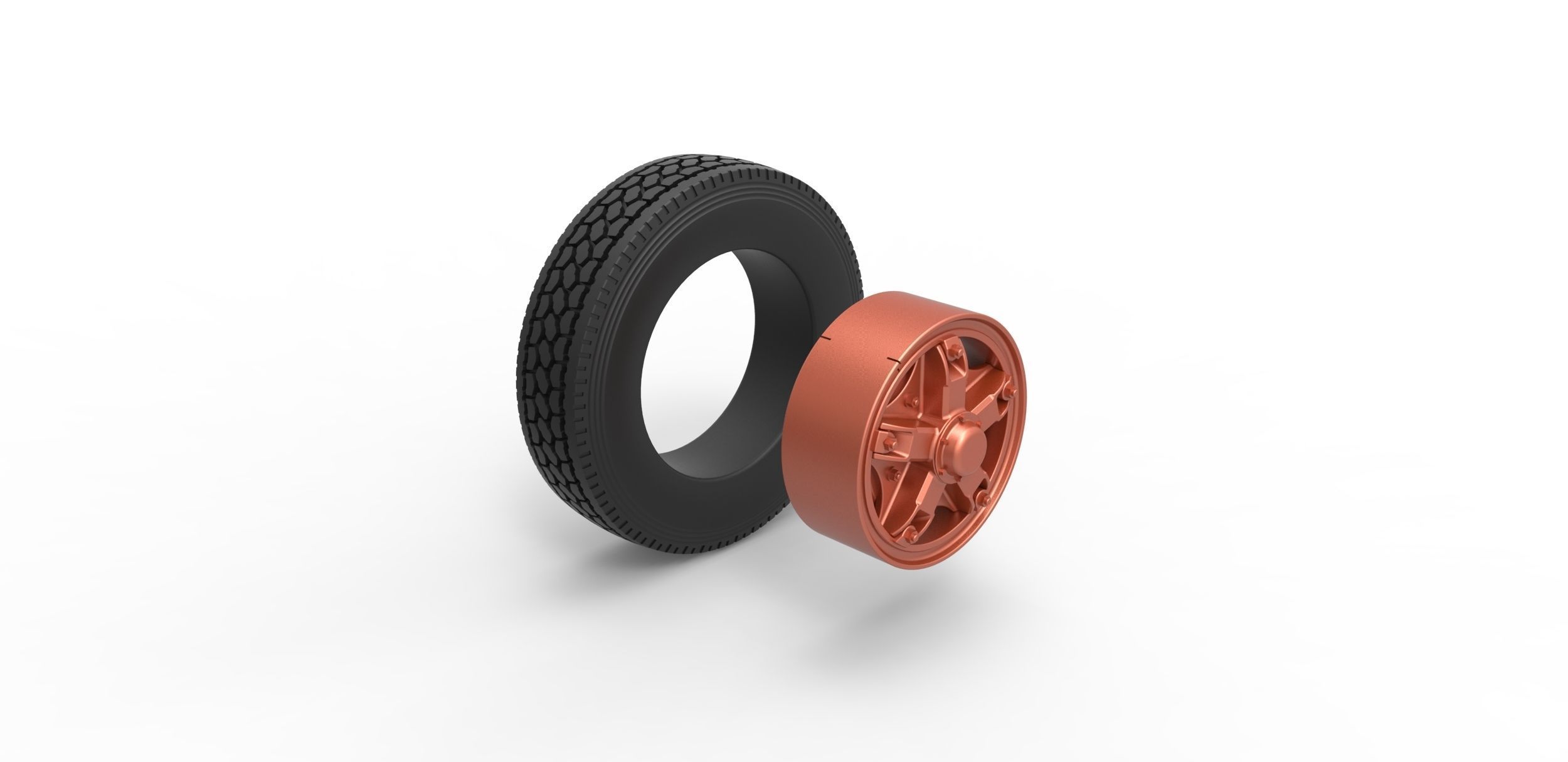 Front 5 spoke wheel of old school truck Scale 1 to 25 3D print model_8