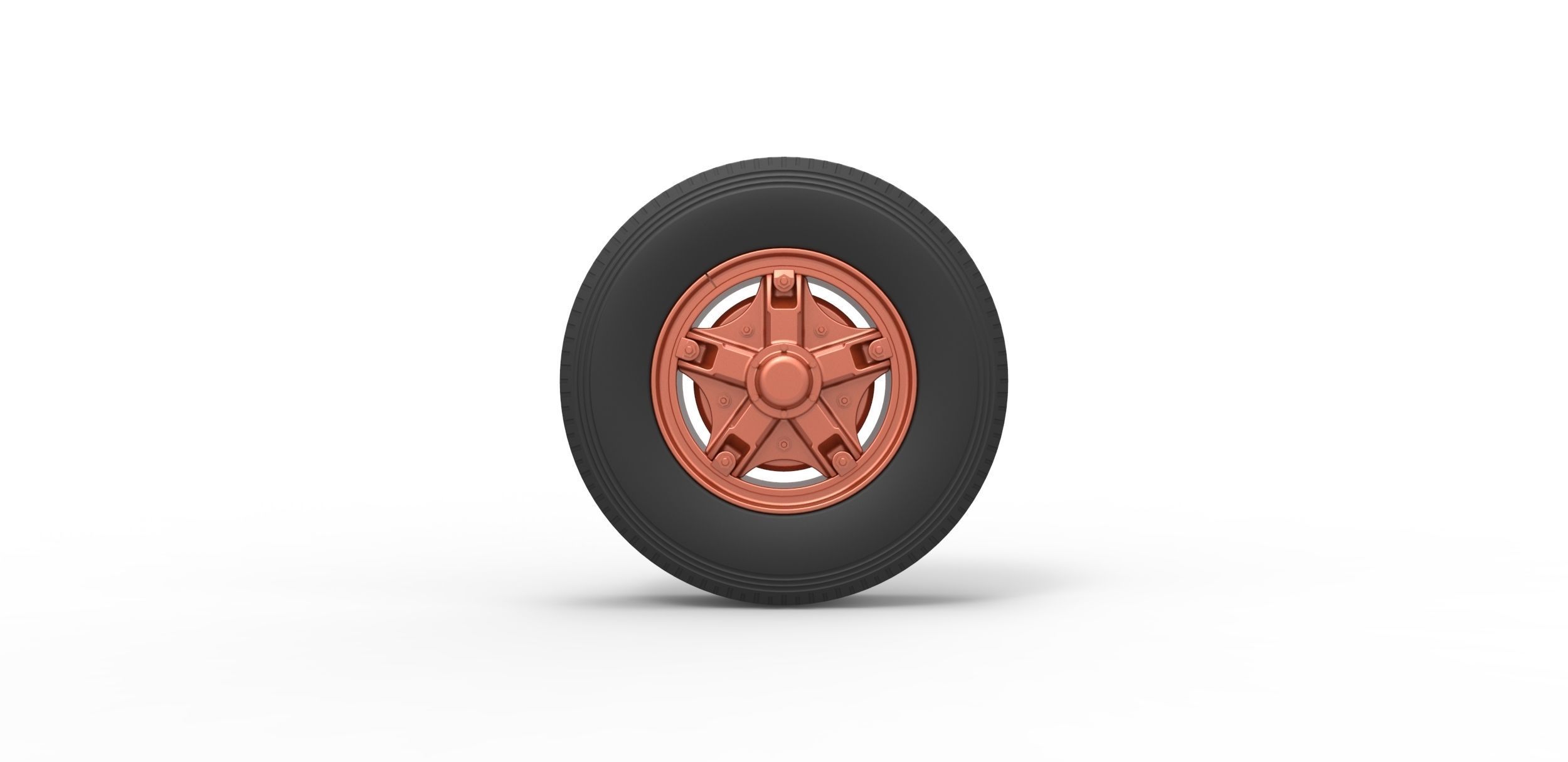 Front 5 spoke wheel of old school truck Scale 1 to 25 3D print model_4