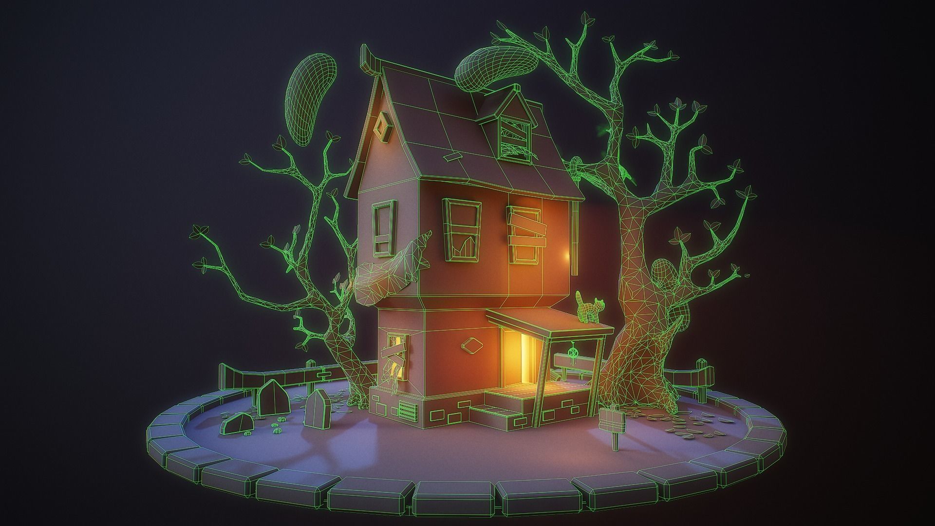 Haunted House PBR Game Ready Low-poly 3D model_9