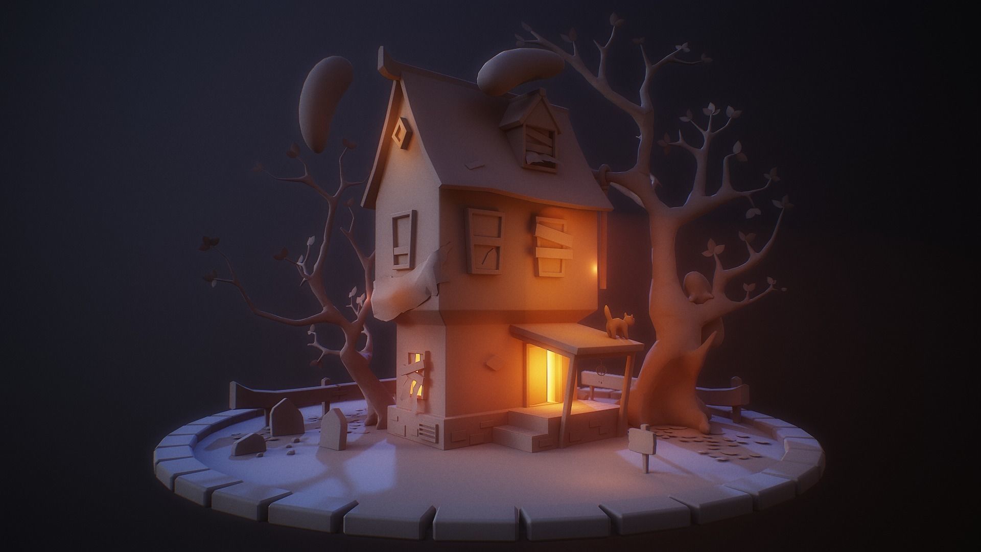 Haunted House PBR Game Ready Low-poly 3D model_8