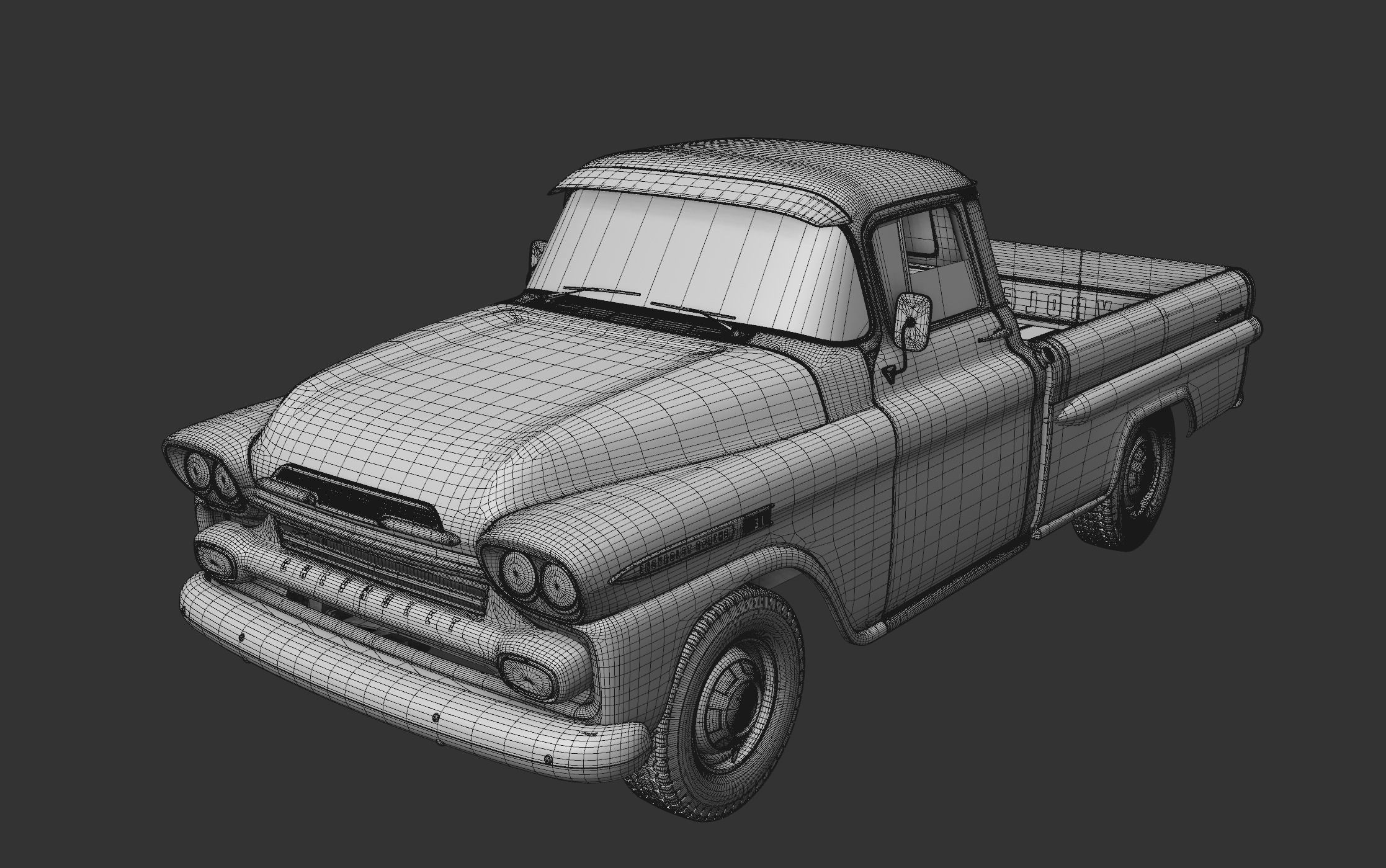 CHEVY 3100 APACHE PICKUP TRUCK FLEETSIDE 1958 3D model_17