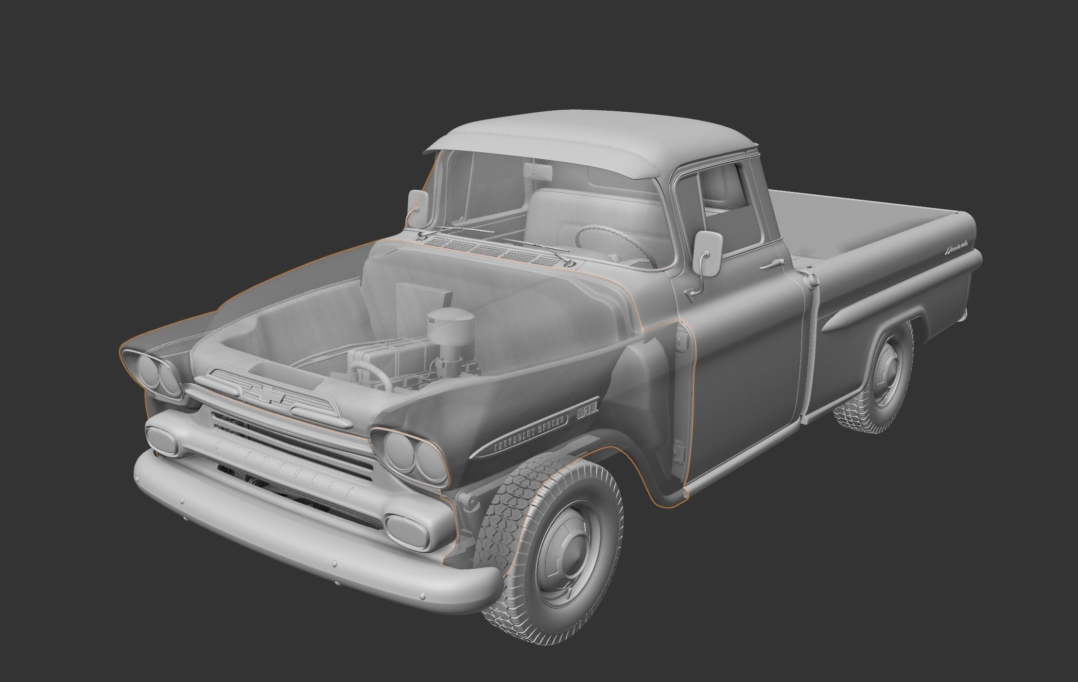 CHEVY 3100 APACHE PICKUP TRUCK FLEETSIDE 1958 3D model_18