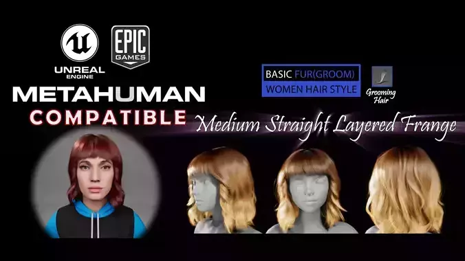 Medium Straight Layered Frange Groom UE 4 3D model