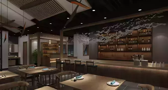 Modern restaurant 3D and vray rendering 3D model