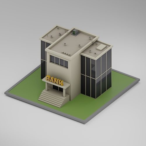 Low-poly Bank Building Low-poly 3D model