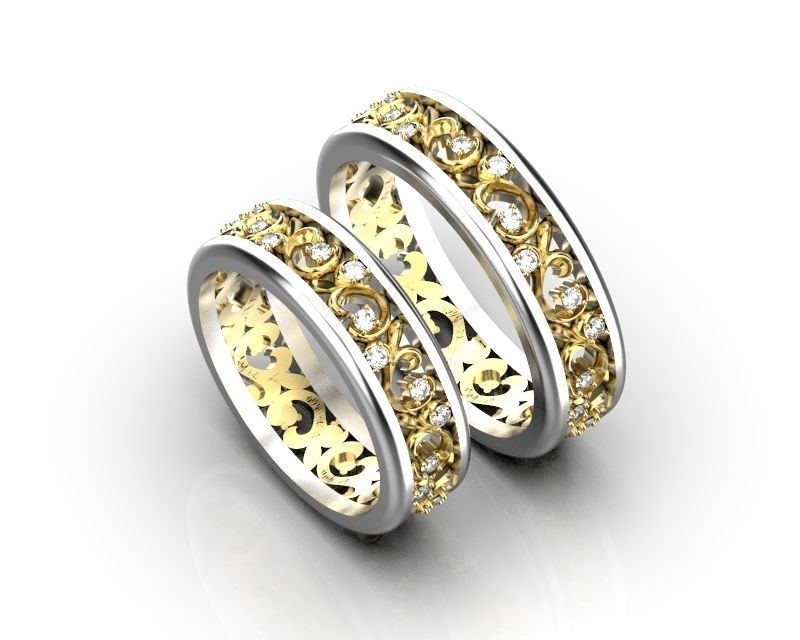 Wedding bands with floral pattern  3D print model_1