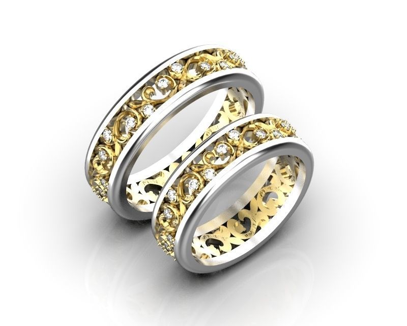 Wedding bands with floral pattern  3D print model_2