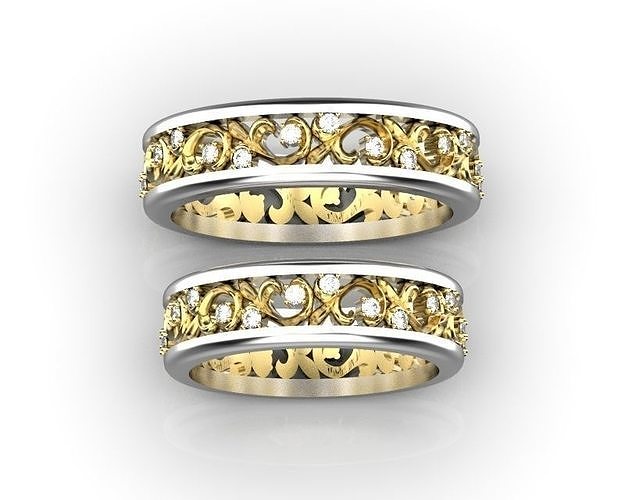 Wedding bands with floral pattern  3D print model
