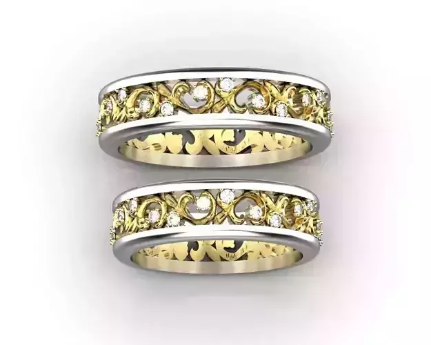 Wedding bands with floral pattern 