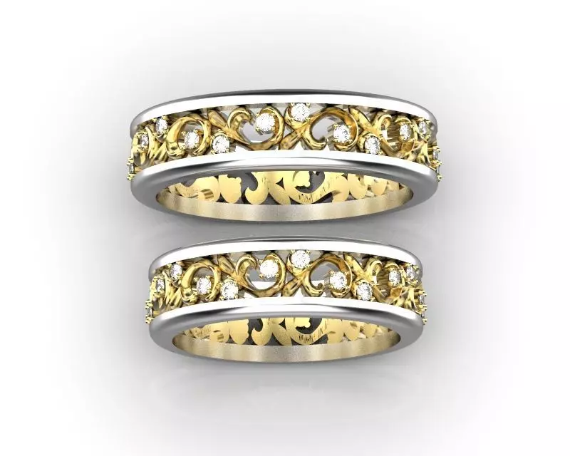 Wedding bands with floral pattern  3D print model_0
