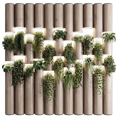 plants set partition in wooden frame 30 3D model