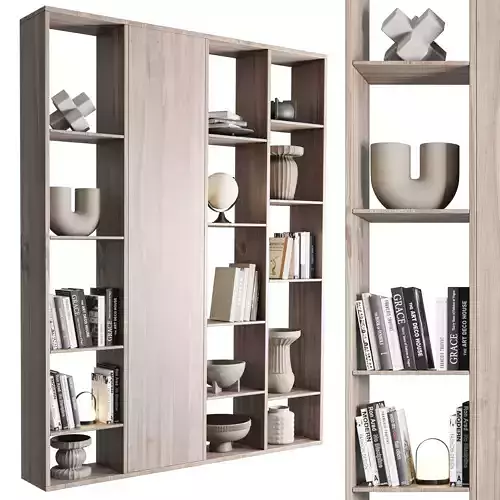 wooden Shelves Decorative With vase and Book - Wooden Rack 3D model