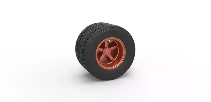 Rear 5 spoke wheel of old school truck Scale 1 to 25 3D print model