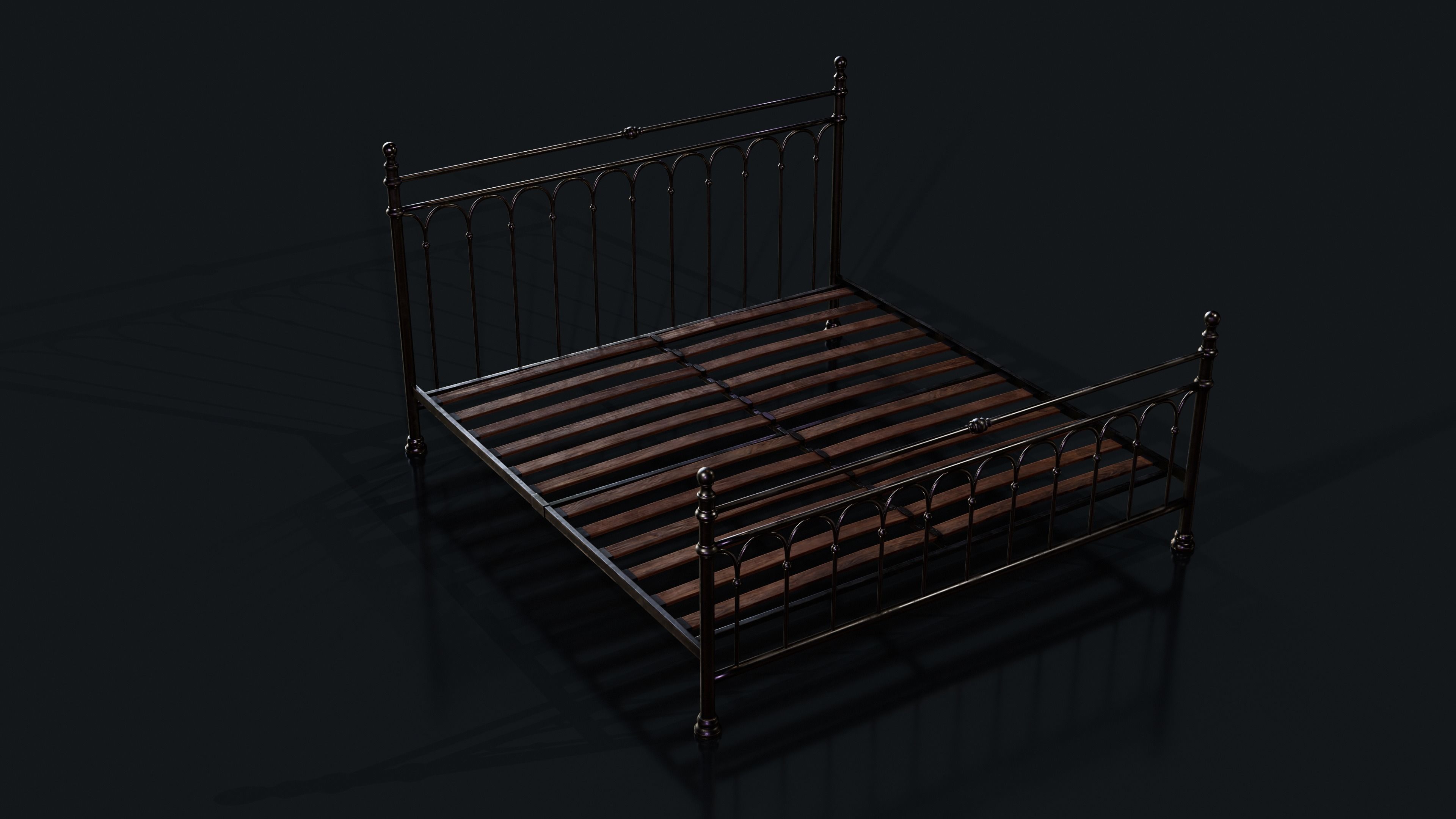 Old Bed PBR Model Low-poly 3D model_5