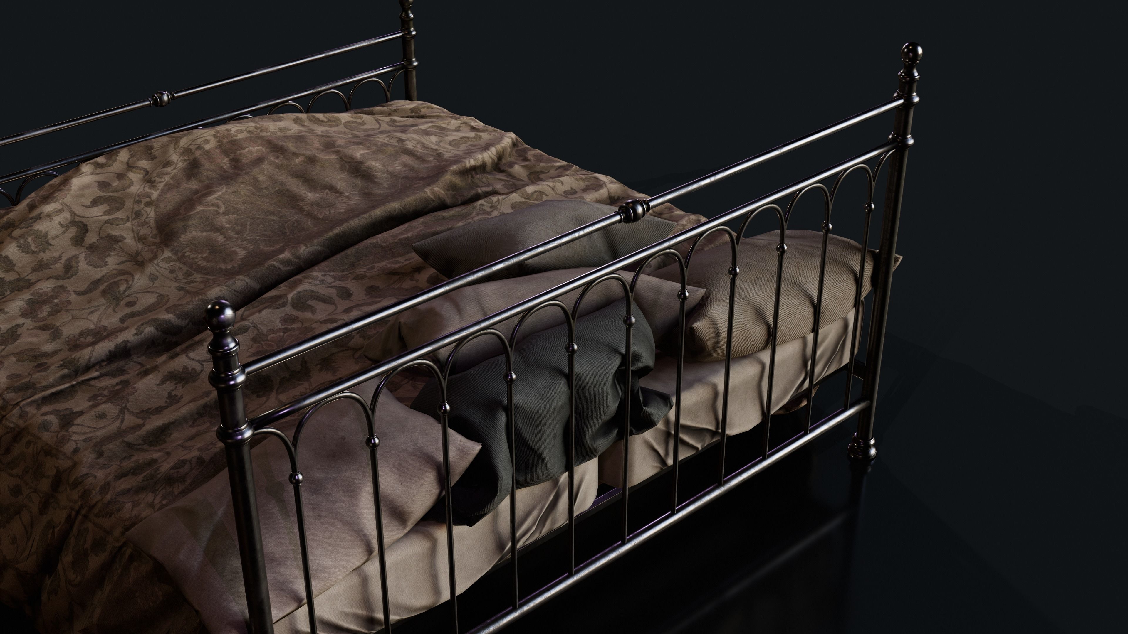 Old Bed PBR Model Low-poly 3D model_9