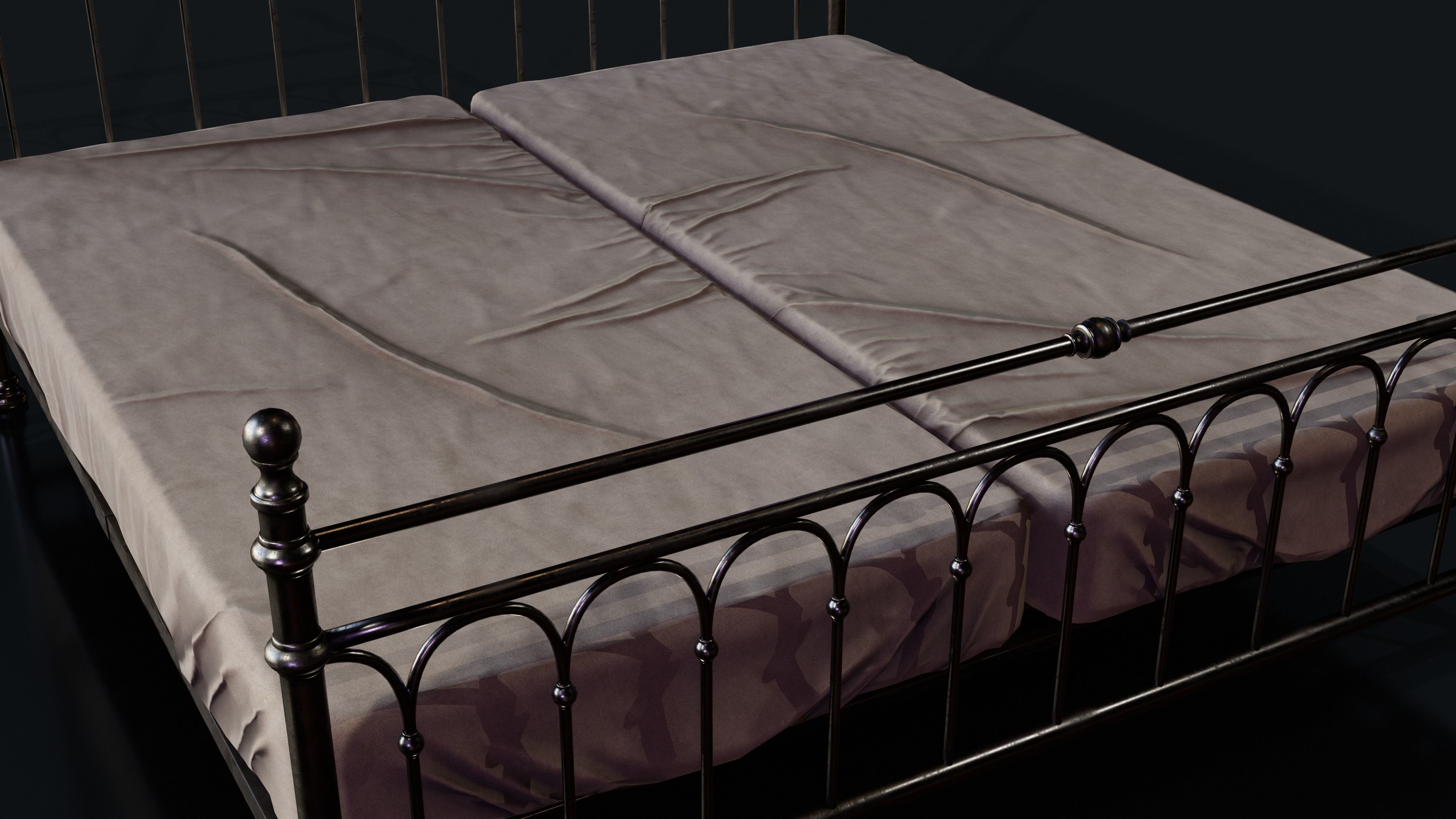 Old Bed PBR Model Low-poly 3D model_10