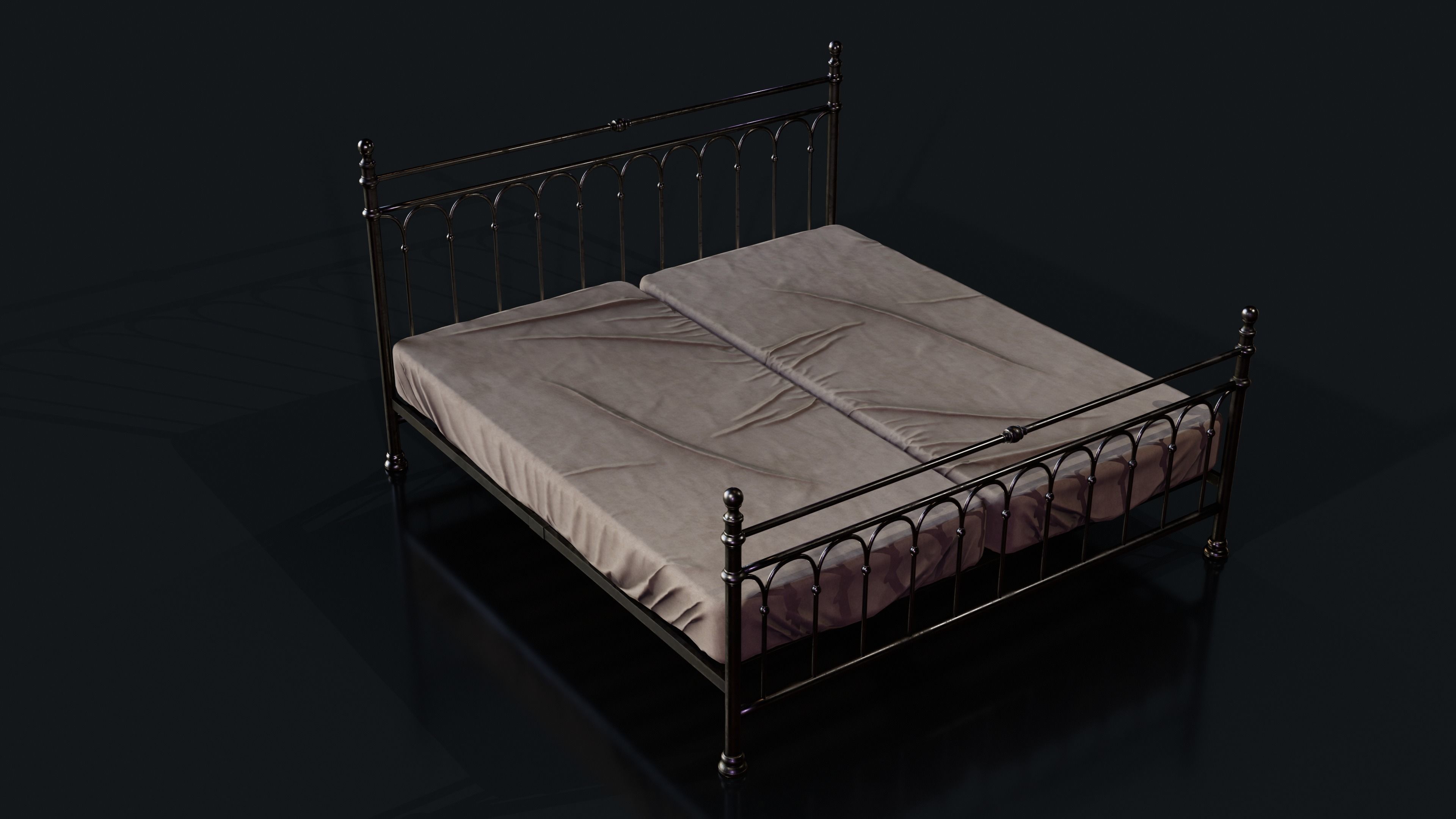 Old Bed PBR Model Low-poly 3D model_3