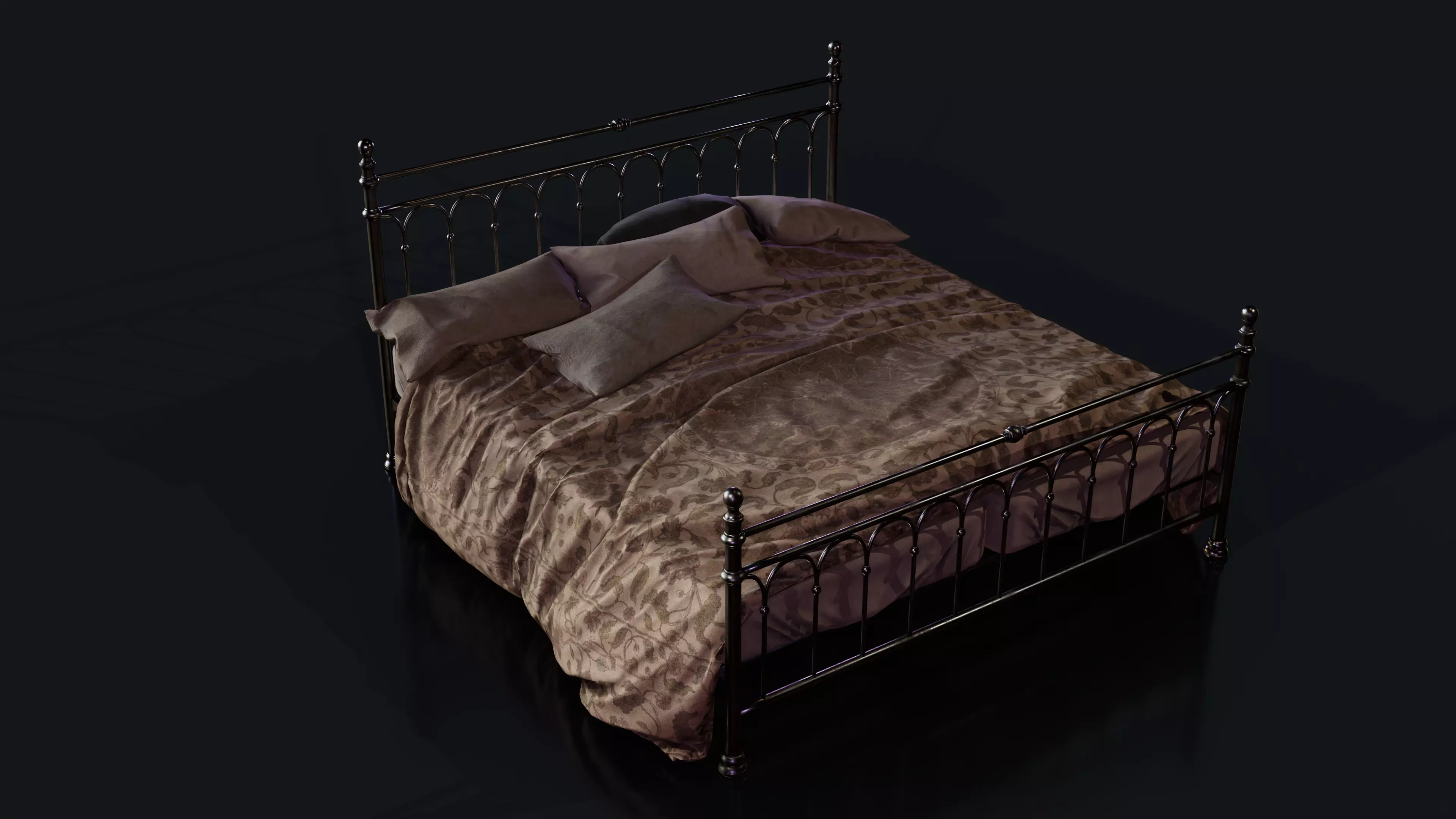Old Bed PBR Model Low-poly 3D model_0