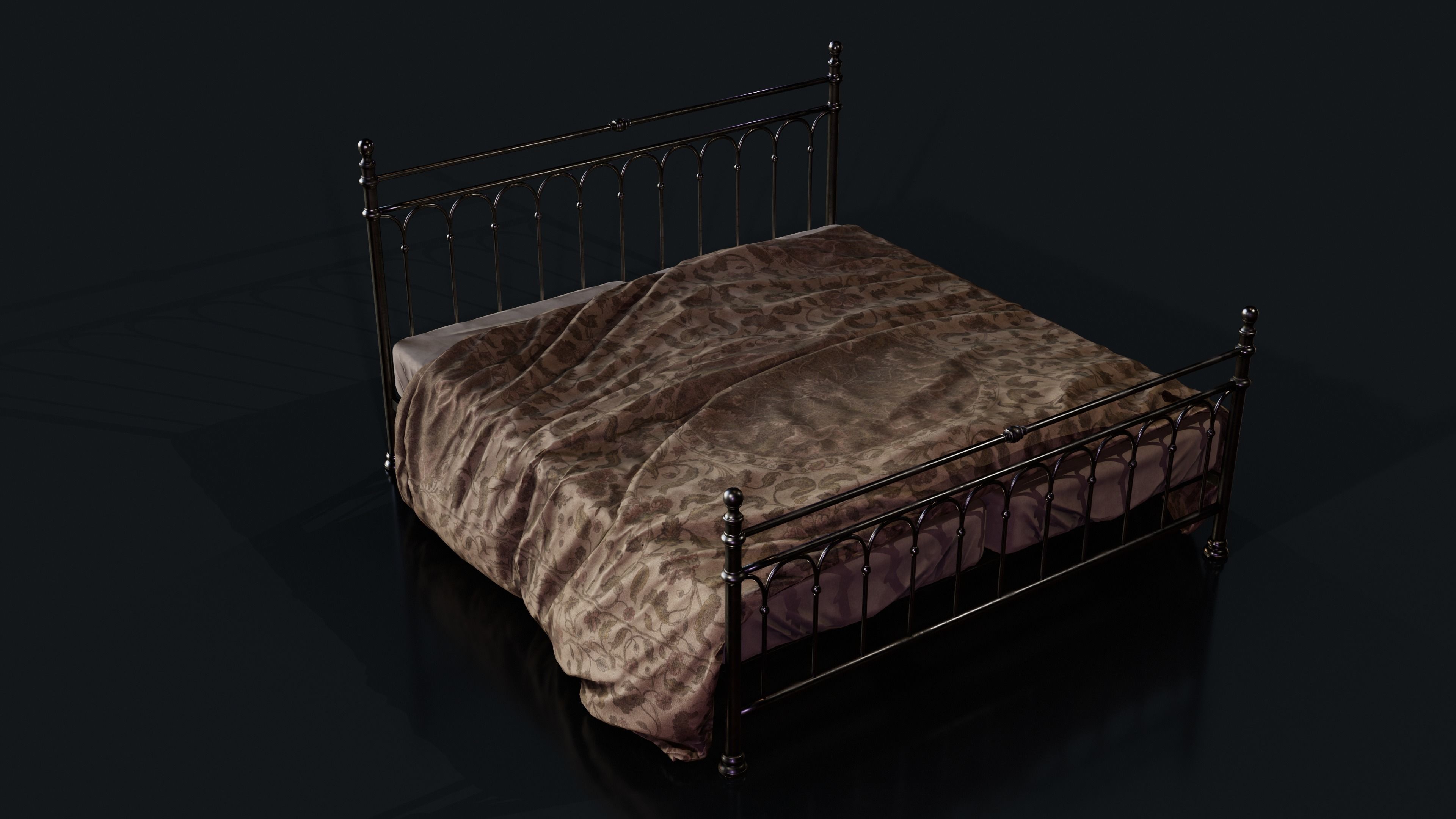 Old Bed PBR Model Low-poly 3D model_4