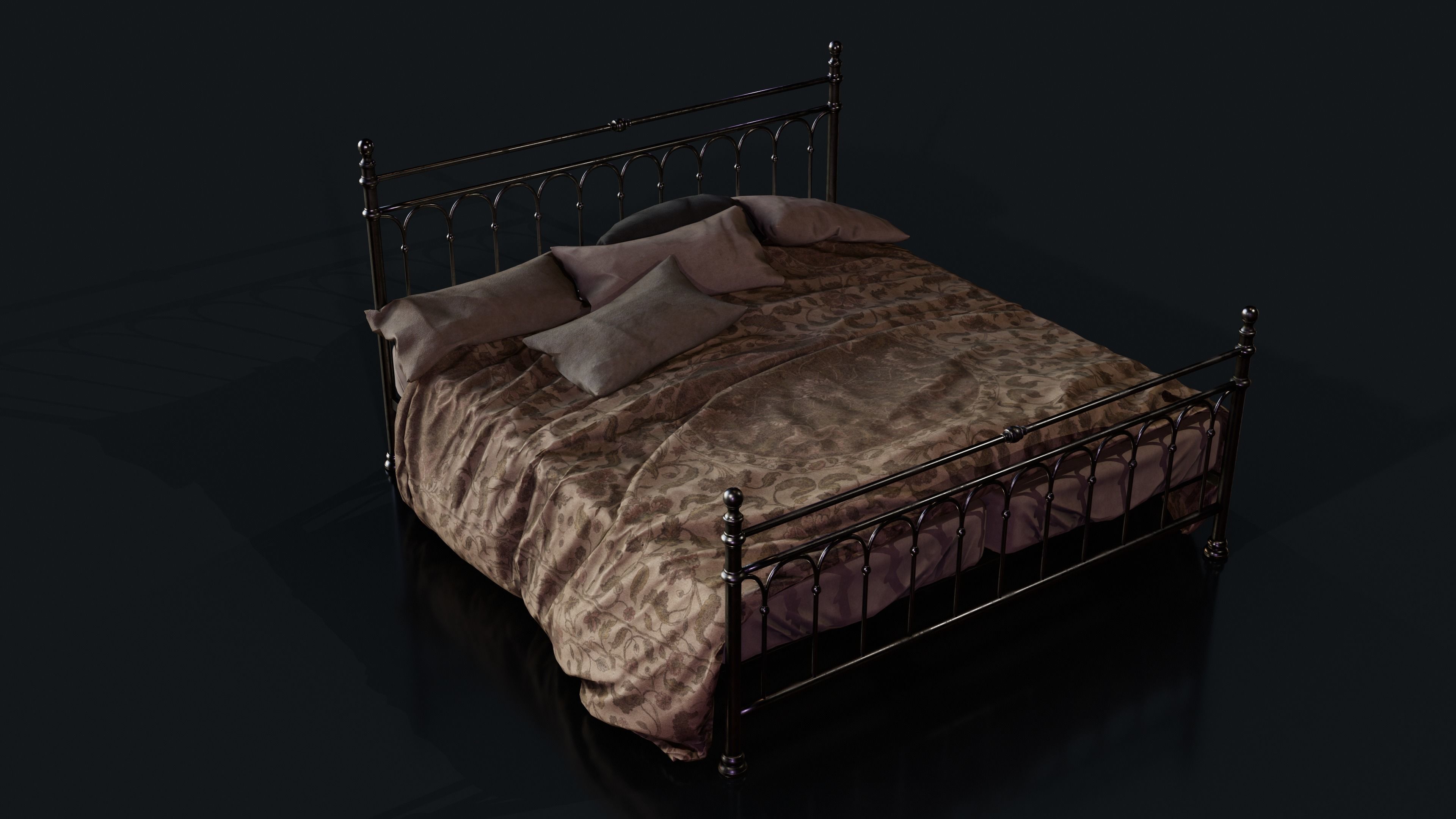 Old Bed PBR Model Low-poly 3D model_2