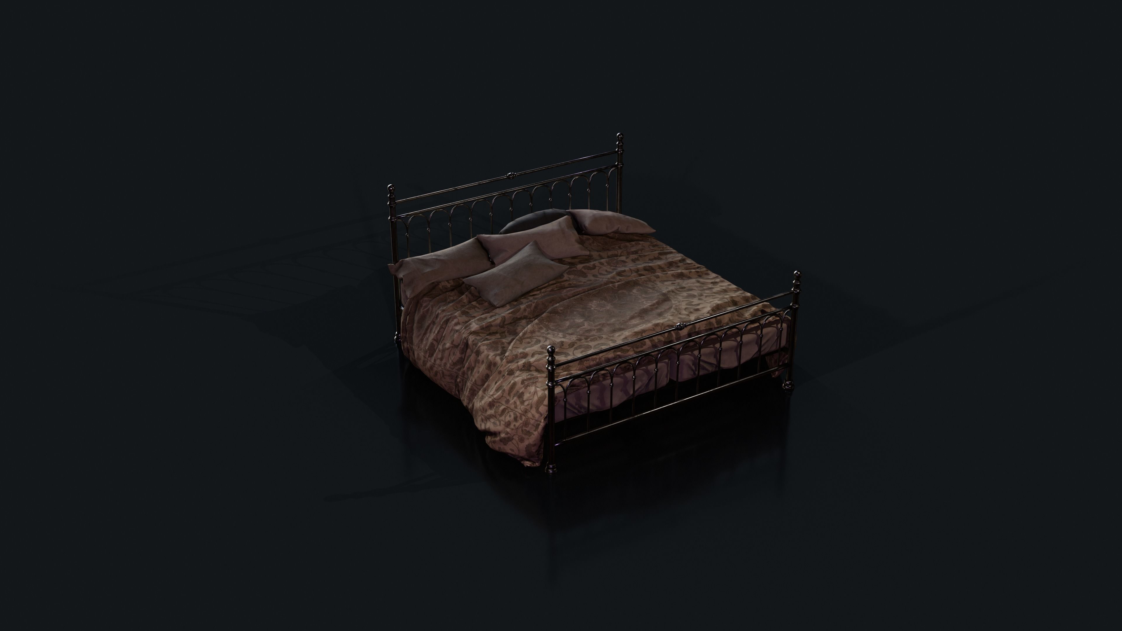 Old Bed PBR Model Low-poly 3D model_6