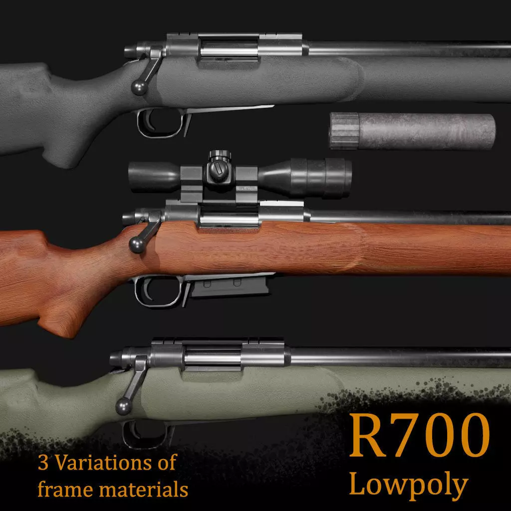 R700 Sniper Rifle Low-poly 3D model