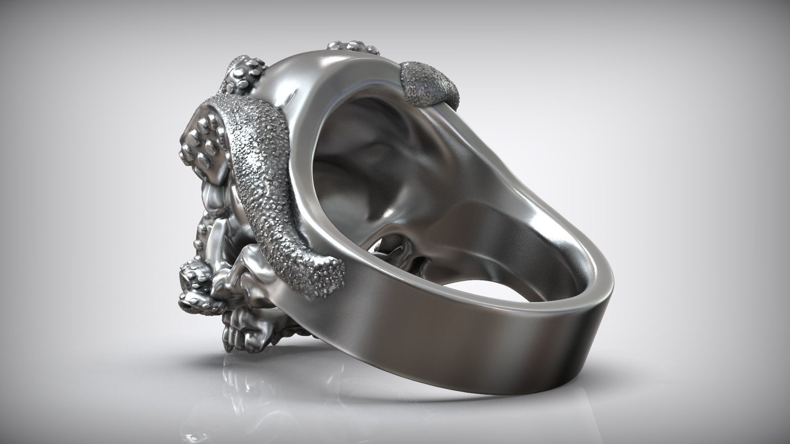 Skull Octopus Tentacles Silver Ring 3D print model_6