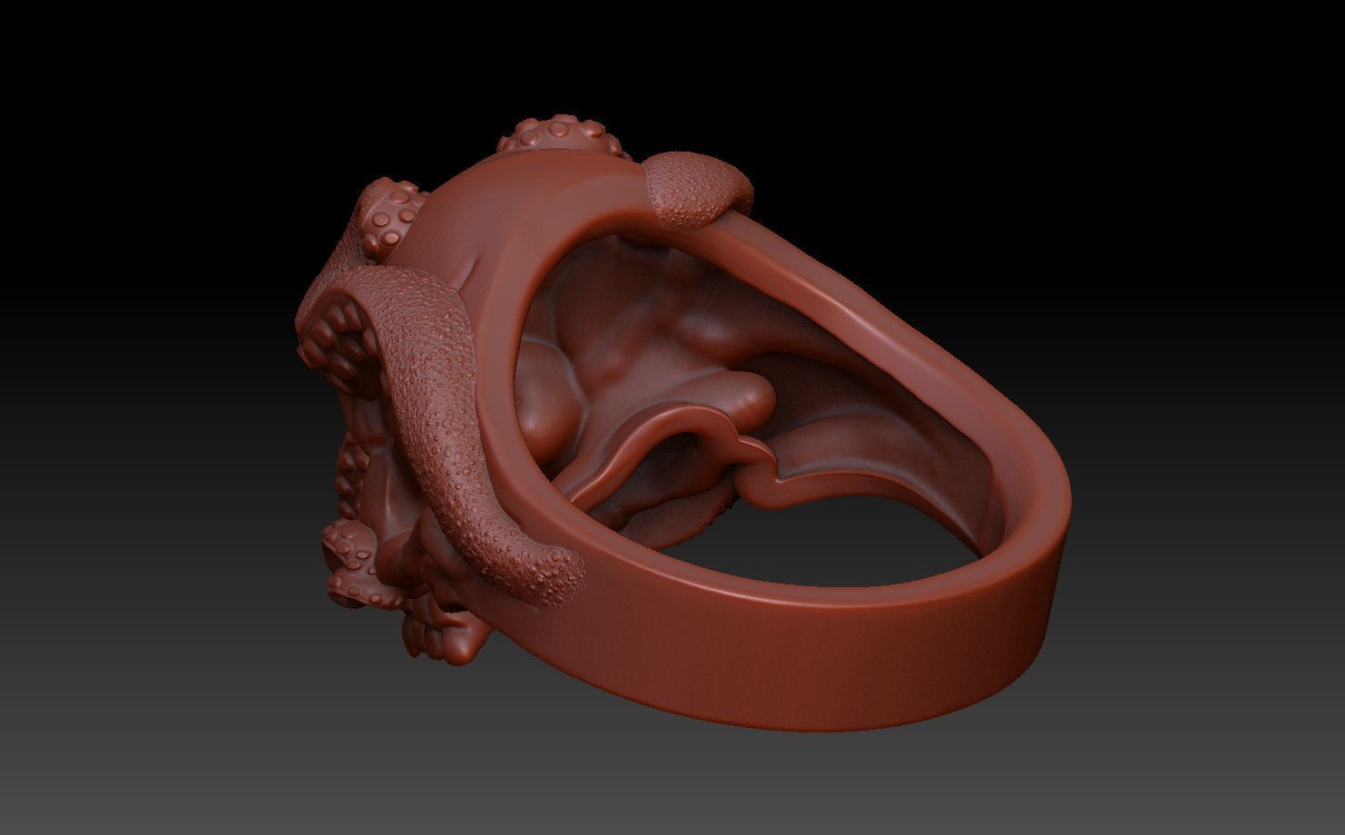 Skull Octopus Tentacles Silver Ring 3D print model_12