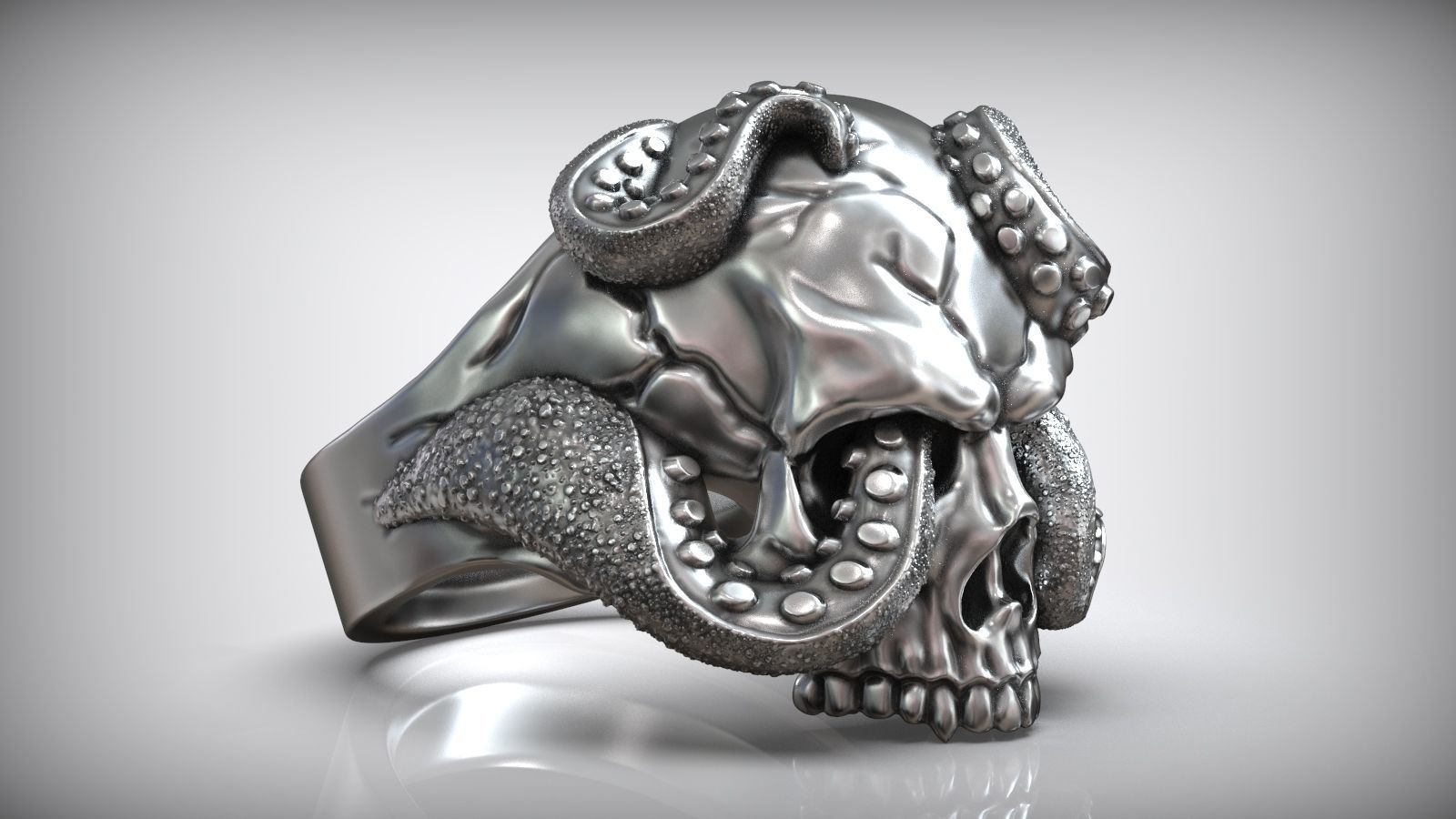 Skull Octopus Tentacles Silver Ring 3D print model_3