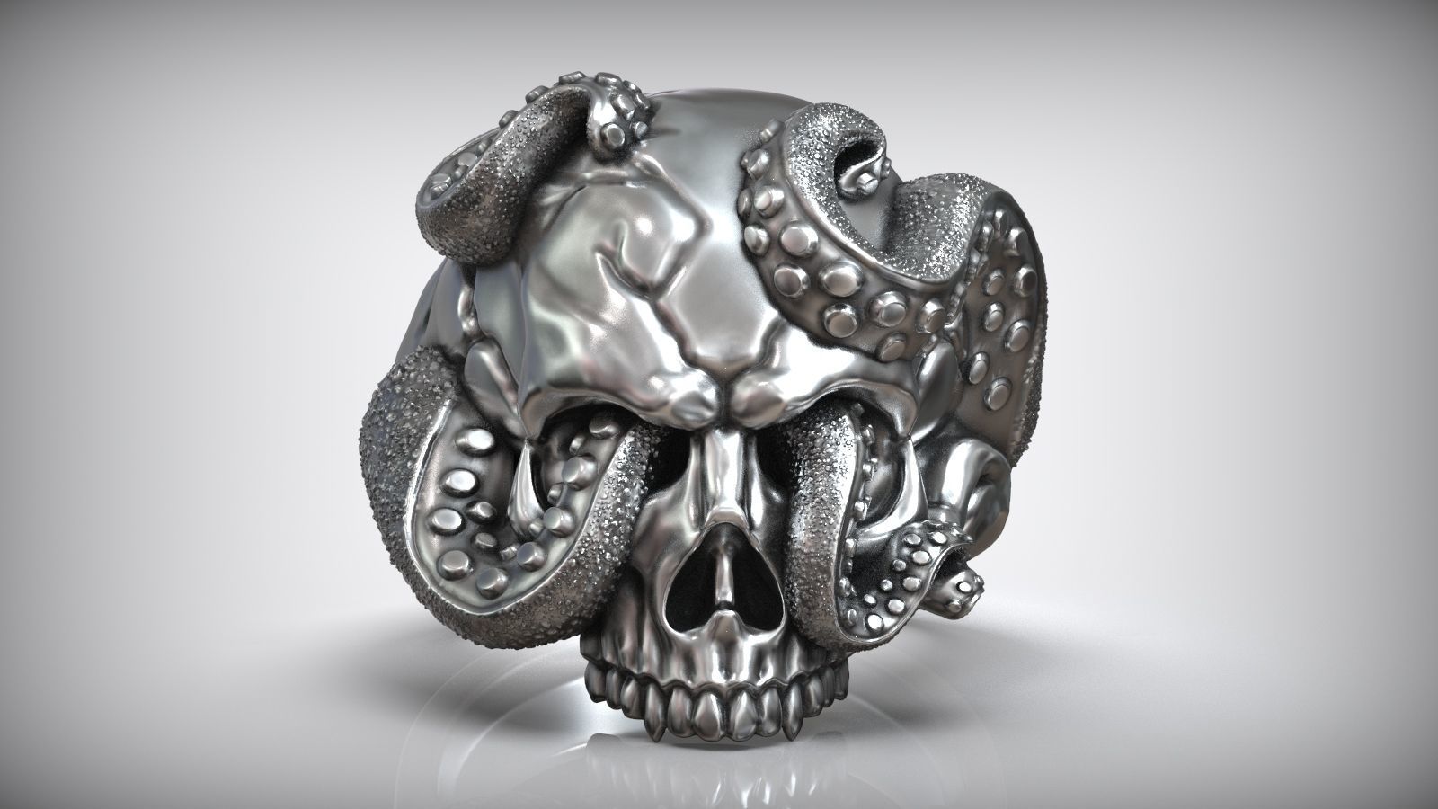Skull Octopus Tentacles Silver Ring 3D print model_1