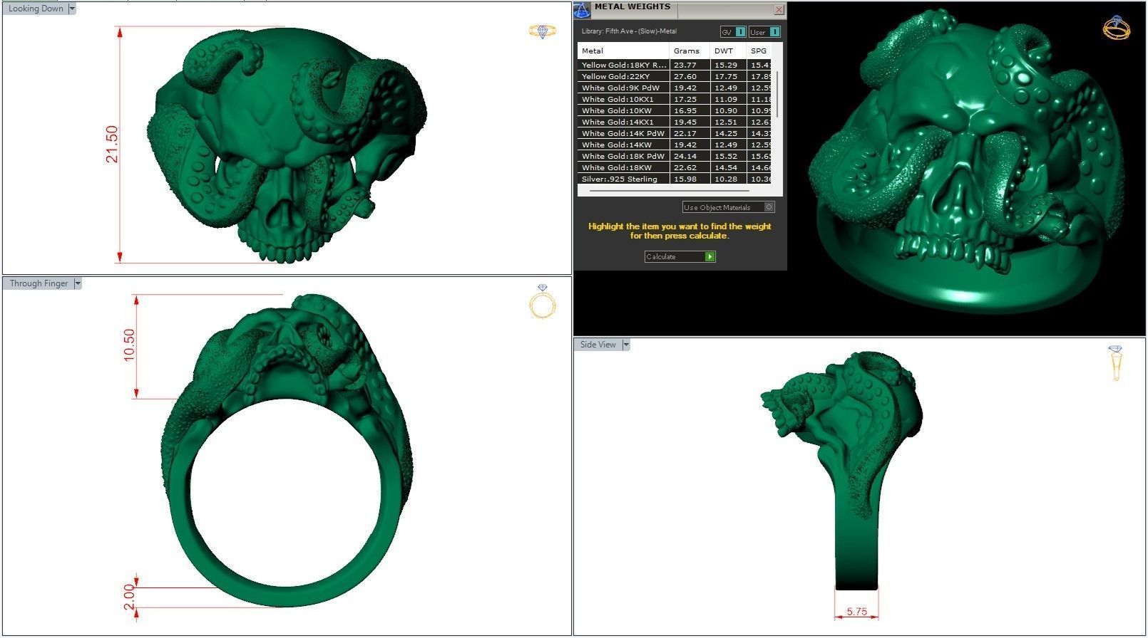 Skull Octopus Tentacles Silver Ring 3D print model_10