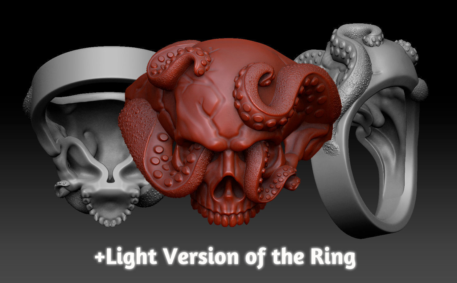 Skull Octopus Tentacles Silver Ring 3D print model_9
