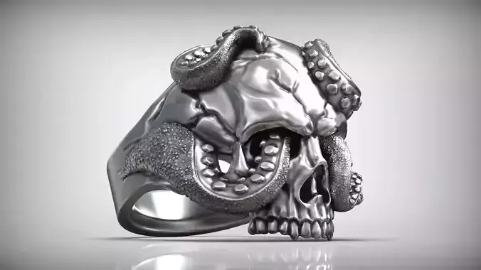 Skull Octopus Tentacles Silver Ring 3D print model