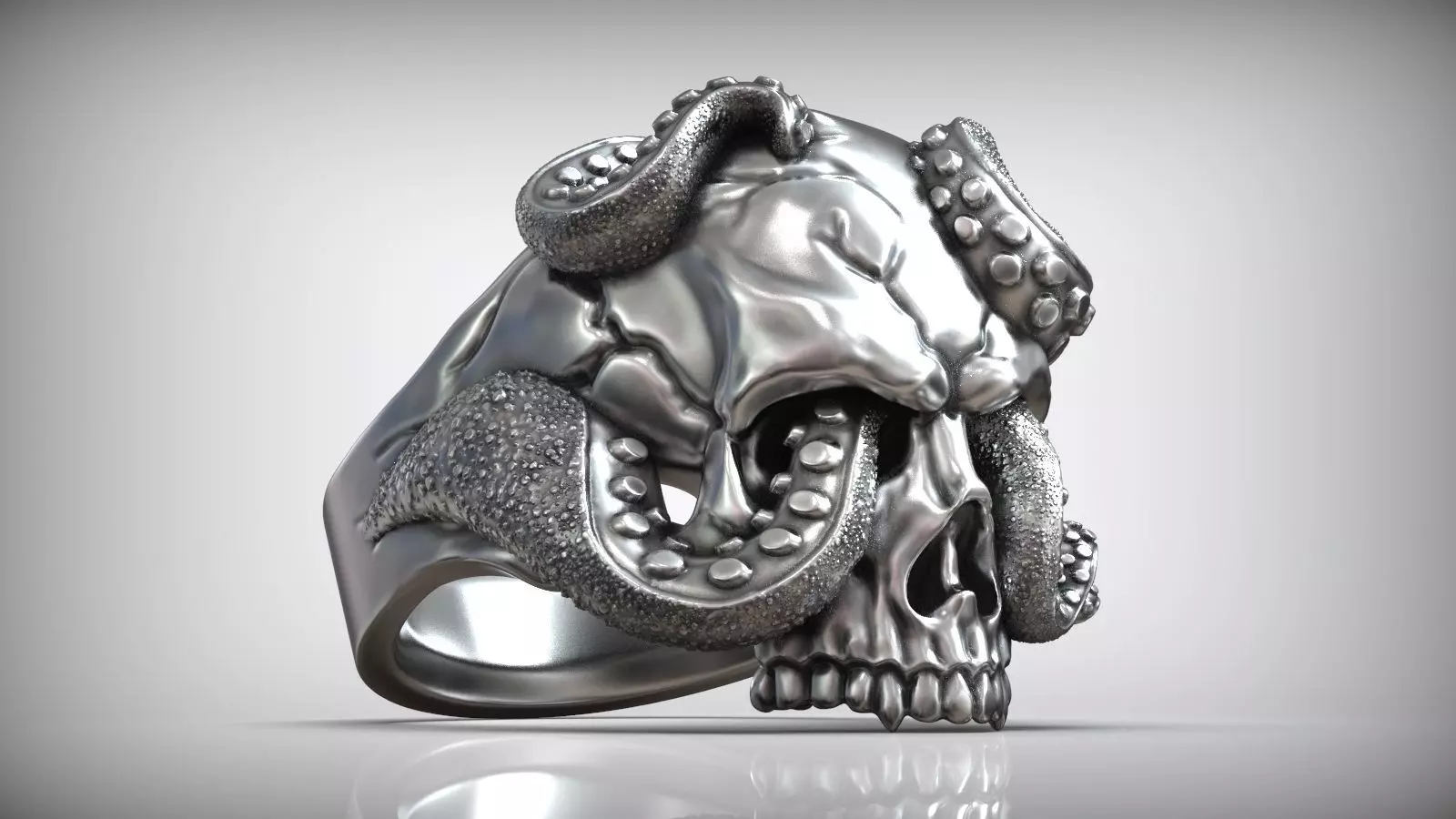 Skull Octopus Tentacles Silver Ring 3D print model_0