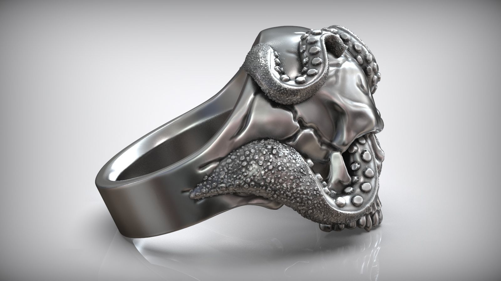 Skull Octopus Tentacles Silver Ring 3D print model_4