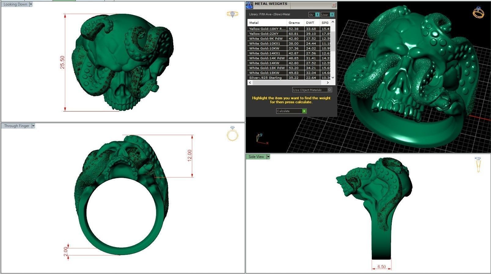 Skull Octopus Tentacles Silver Ring 3D print model_7