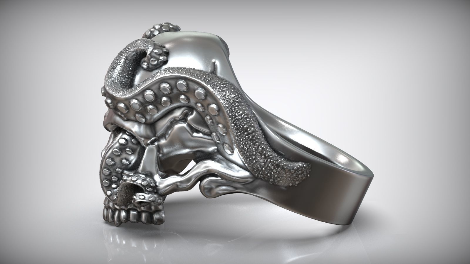 Skull Octopus Tentacles Silver Ring 3D print model_5