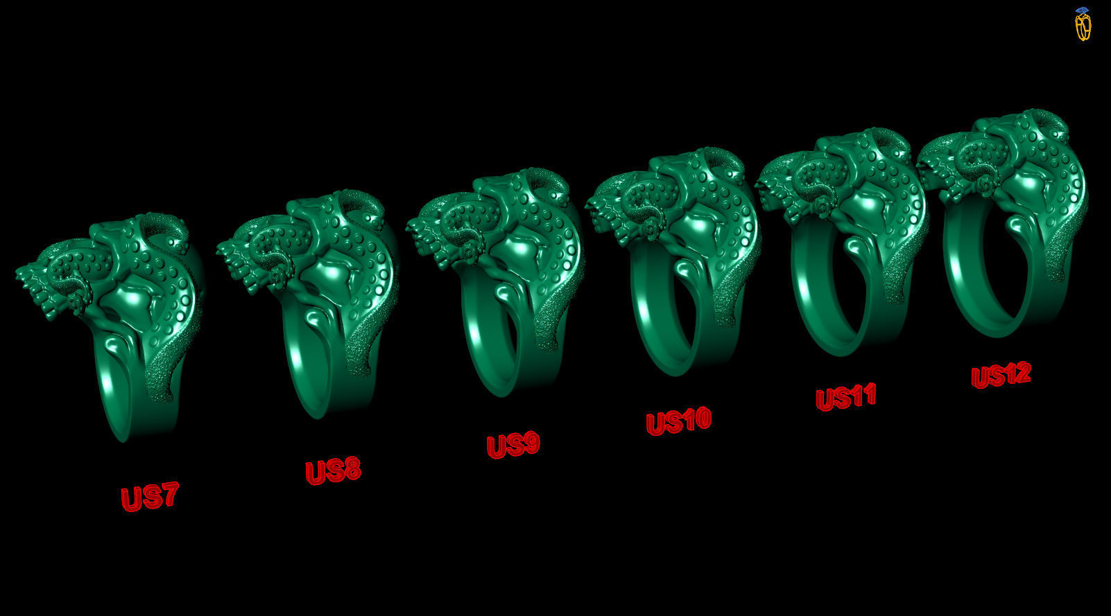 Skull Octopus Tentacles Silver Ring 3D print model_8