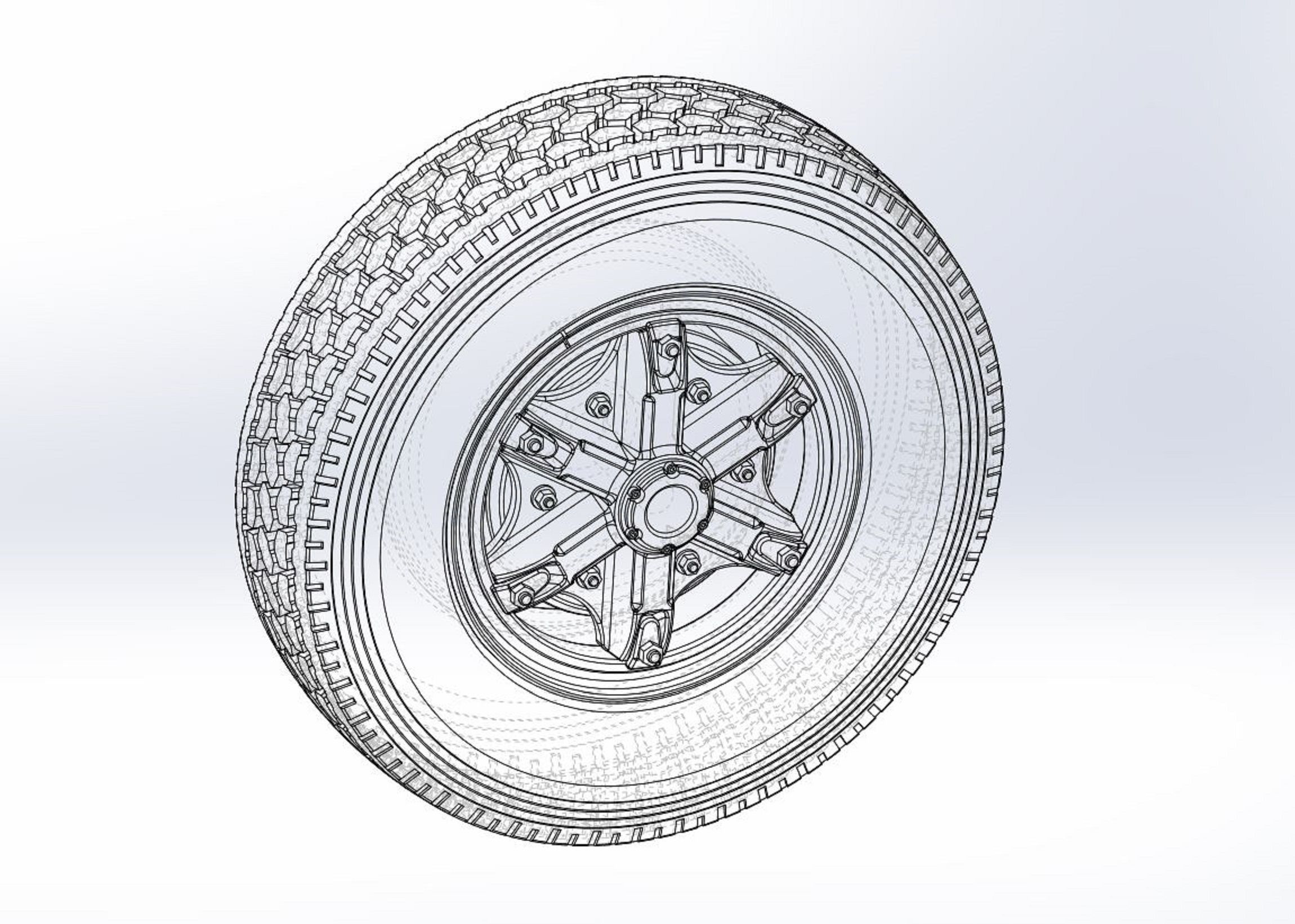 Front 6 spoke wheel of old school truck Scale 1 to 25 3D print model_9